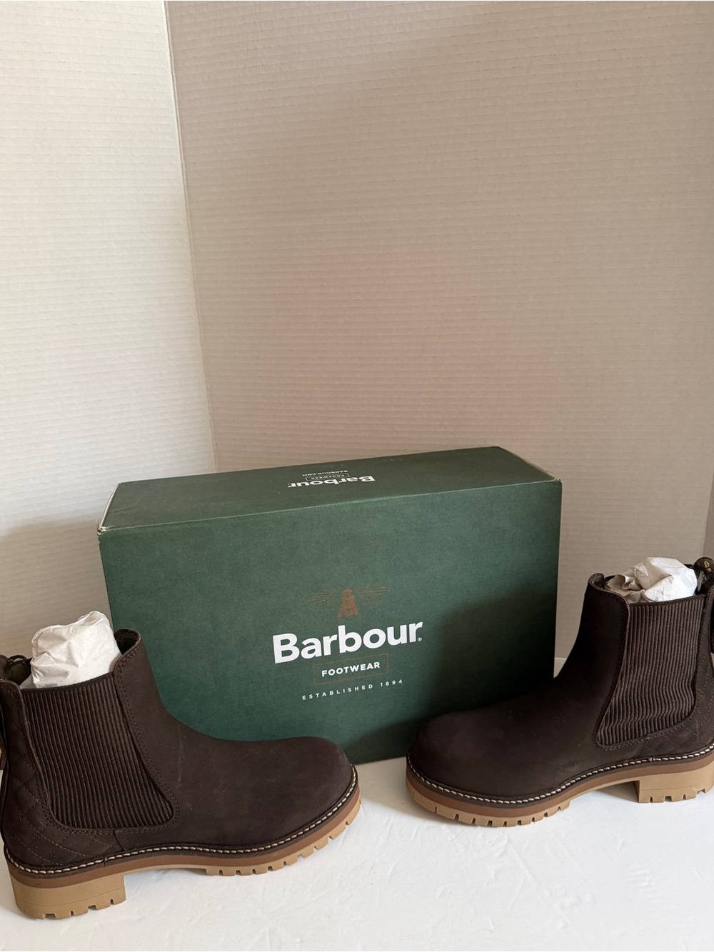 Barbour Men's Dark Brown Chukka Ankle Boots Shoes Tan Lug Sole Women size EU 36